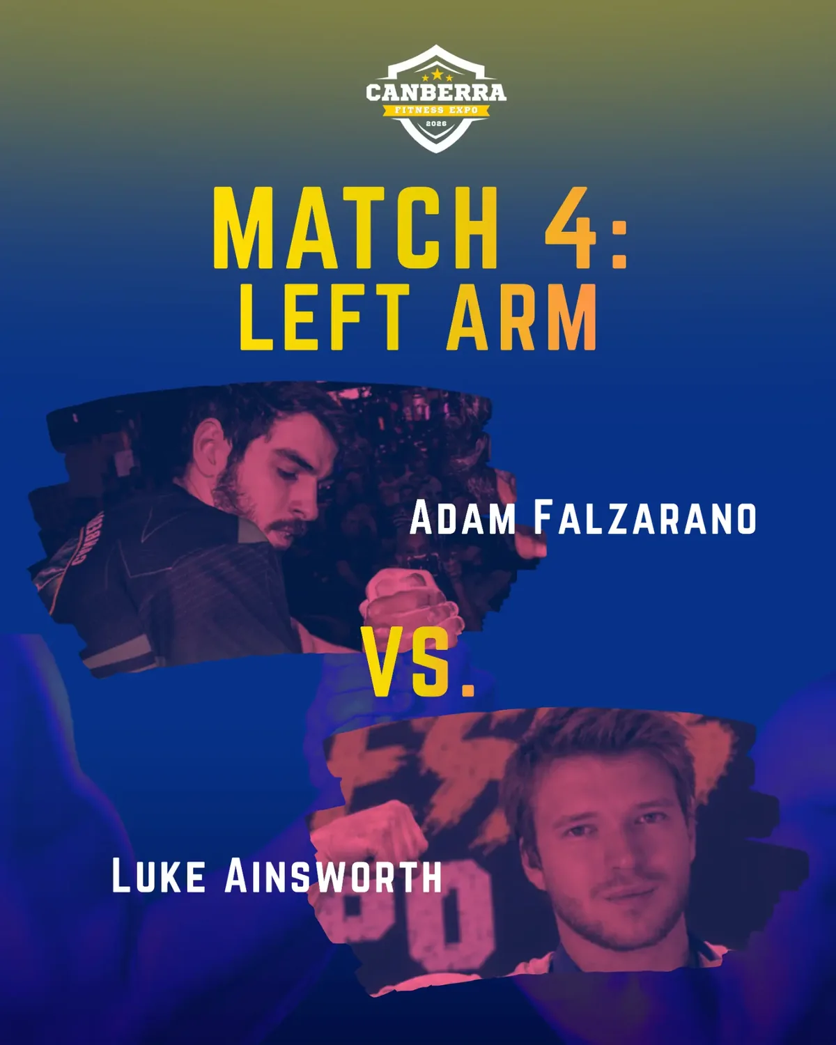 Official poster for Supermatch 4: Adam Falzarano versus Luke Ainsworth, left arm